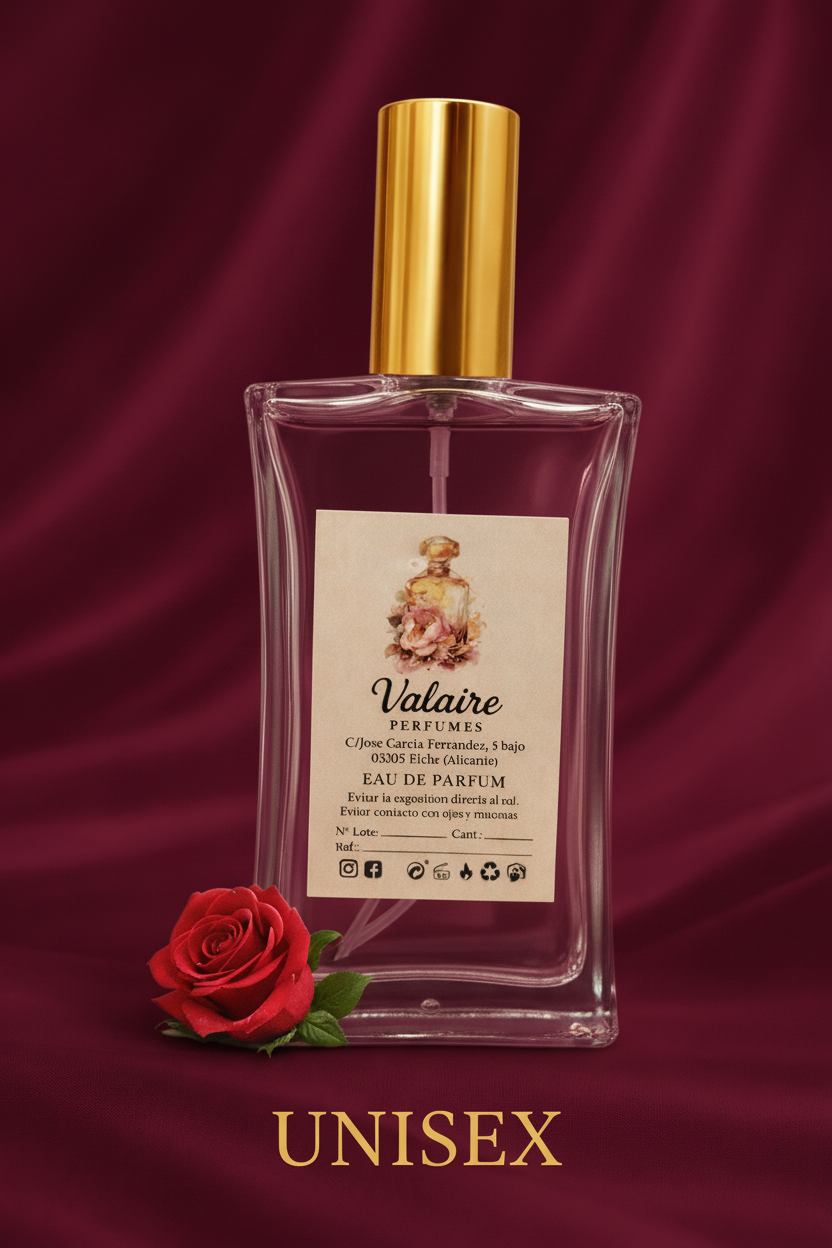 Botella Valaire Perfumes con texto UNISEX